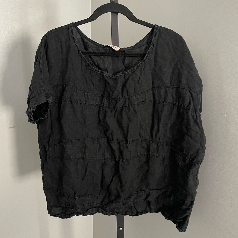 Sofia Collection Loose Fit Linen Charcoal Grey Blouse Size Large